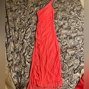 Pink shimmer one-shoulder body con dress